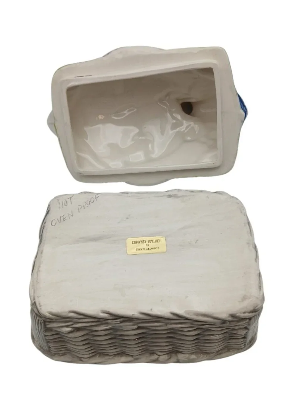 Heritage Ceramics Country Wares Goose Covered Dish Basket Weave 9in Vintage